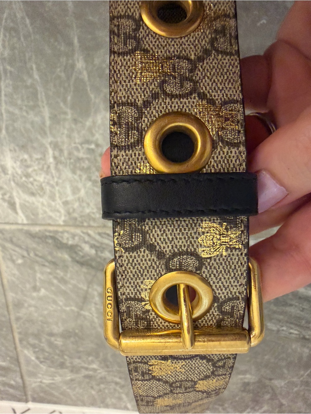 Gucci GG Supreme Monogram Bee Belt Brown Canvas Black Leather Size 36 - Picture 3 of 5